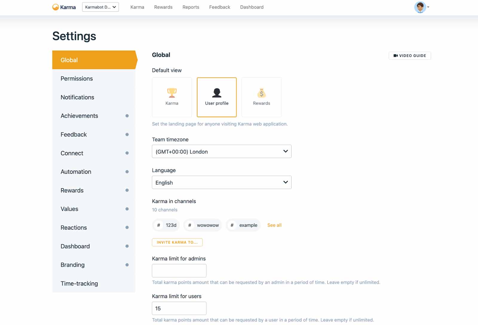 Karma Global settings