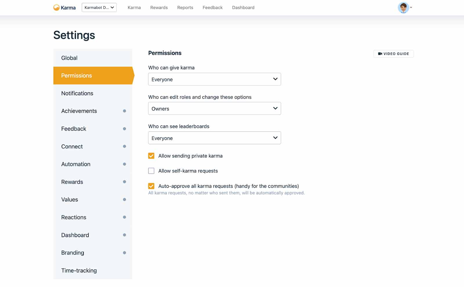 Karma Permission settings