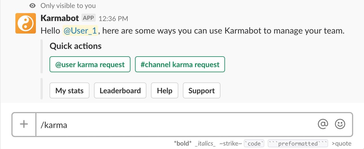 Karma bot quick actions screenshot