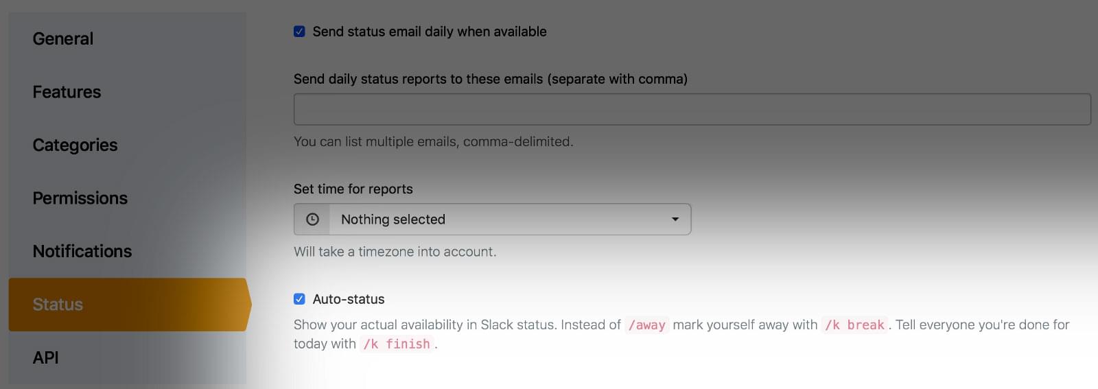 status options screenshot