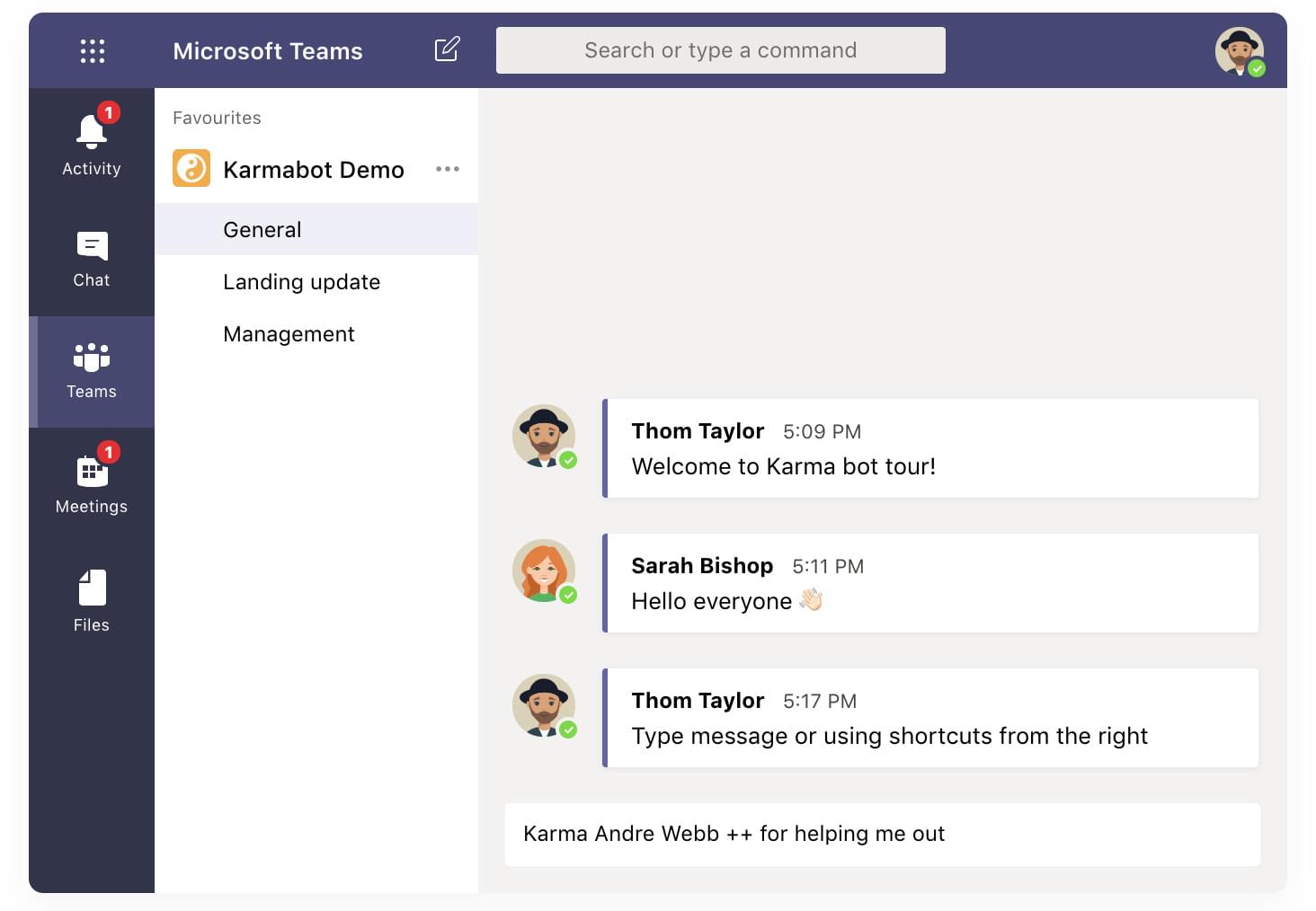 Karma bot tour screenshot