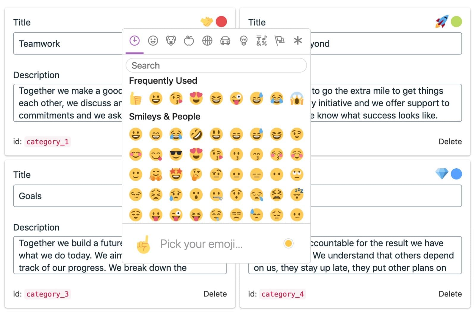 Setting value emoji screenshot