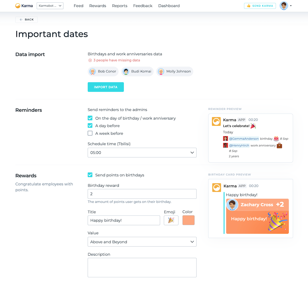 important dates settings